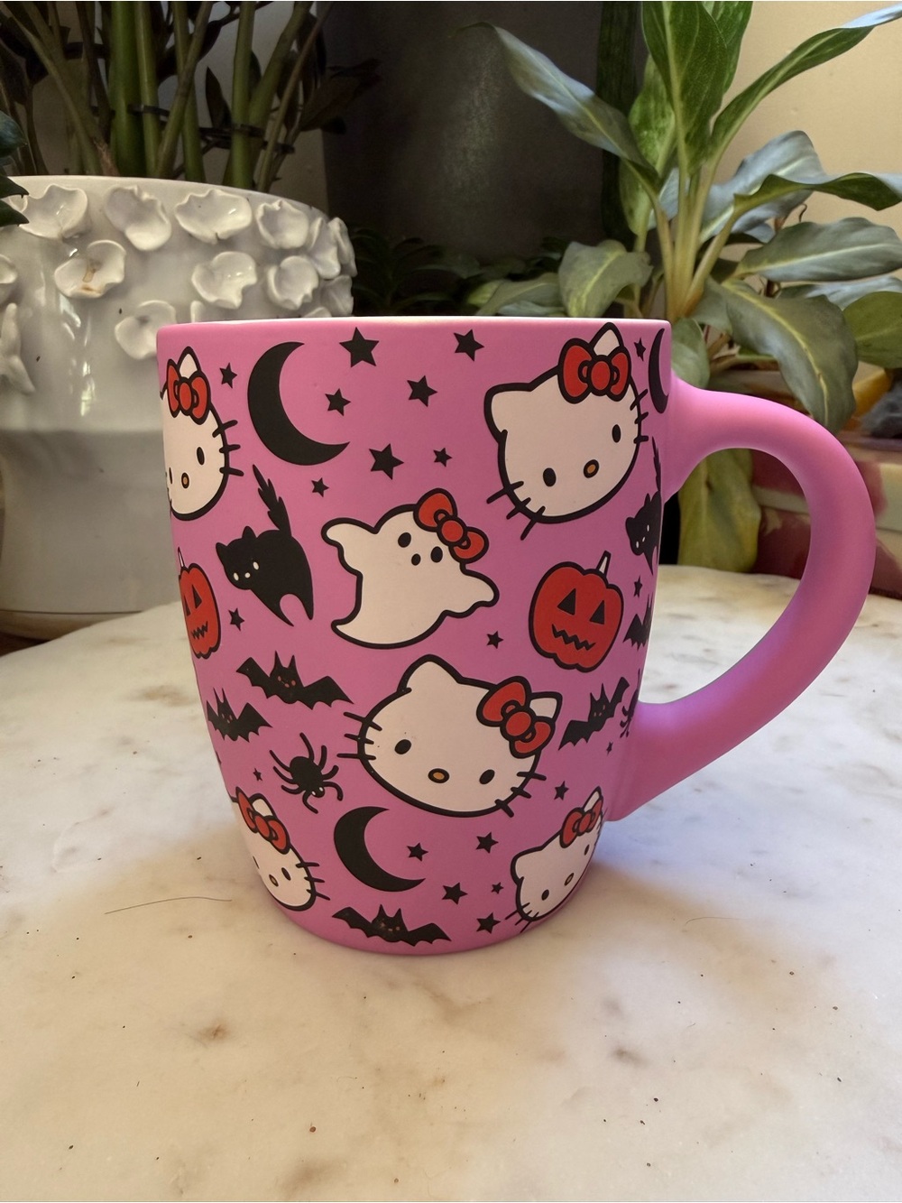 Hello Kitty Pink Halloween Ceramic Mug with Ghosts & Pumpkins